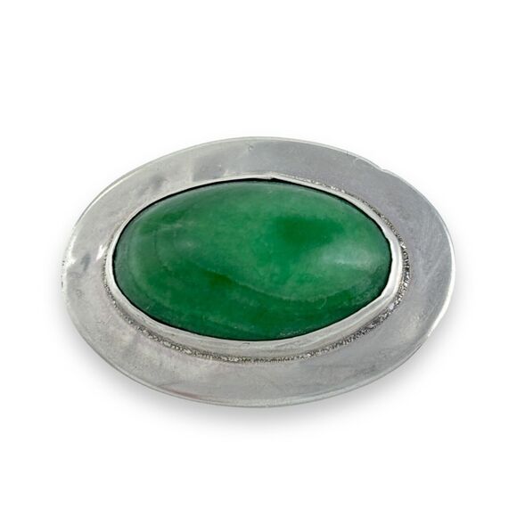 1940's Mexico Barrera Sterling Silver 925 Green Malachite Cabochon Pin Brooch - Picture 1 of 6